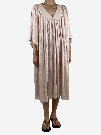 Pink oversized linen midi dress - size UK 10 Dresses Three Graces 