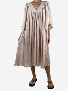 Three Graces Pink oversized linen midi dress - size UK 10