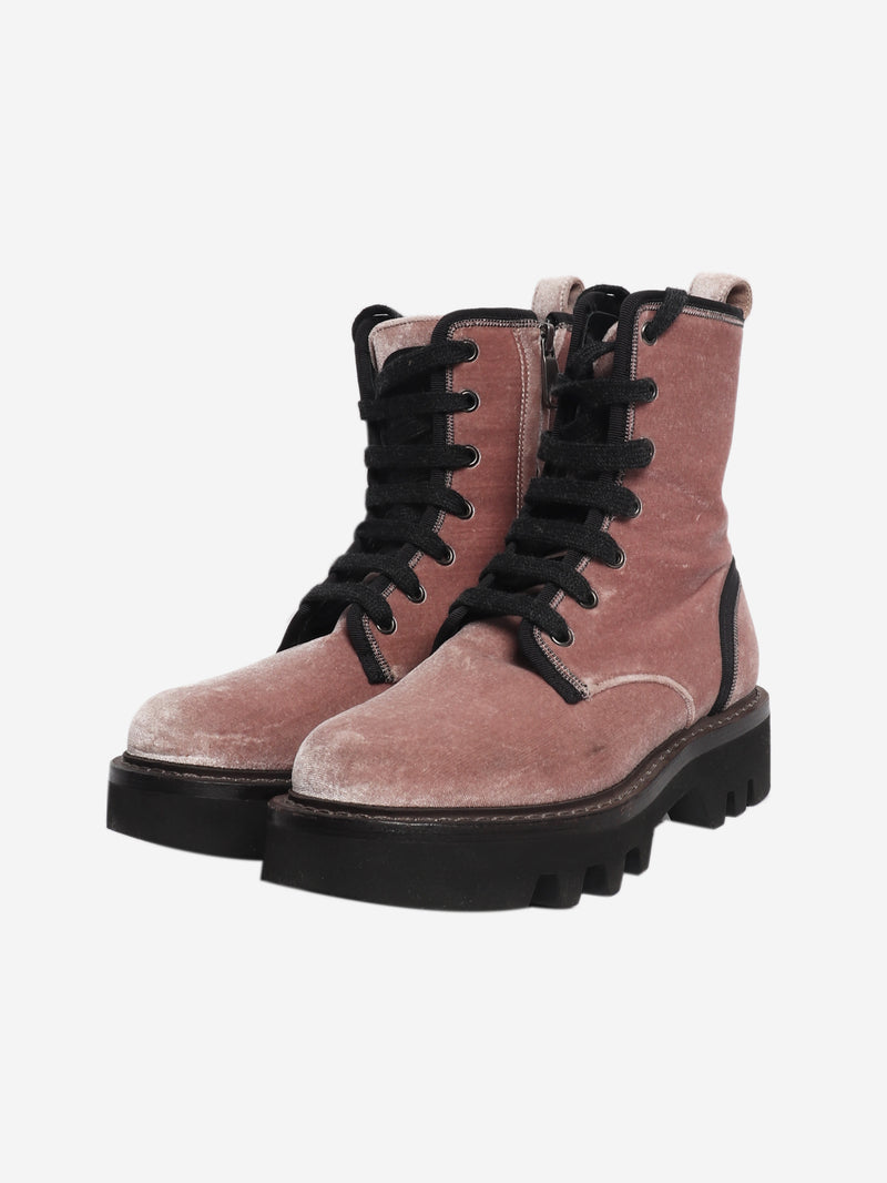 Pink velvet ankle boots - size EU 37 (UK 4)