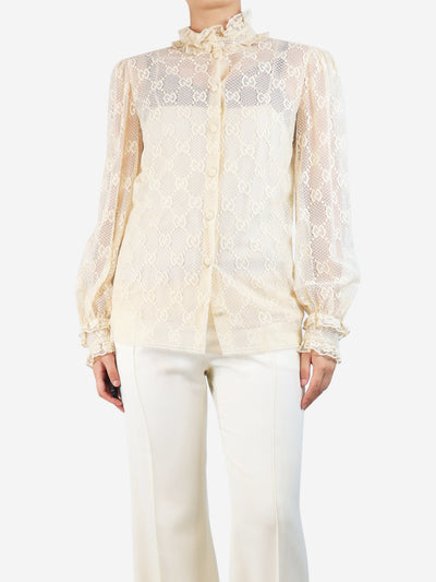 Cream sheer GG lace blouse - size UK 10 Tops Gucci 