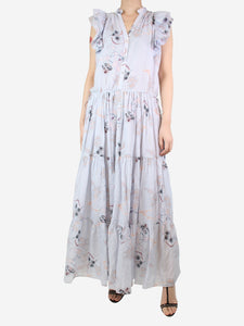 Magali Pascal Blue floral printed tiered maxi dress - size S