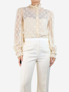 Gucci Cream sheer GG lace blouse - size UK 10