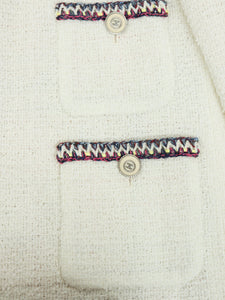 Chanel White tweed woven trim jacket - size UK 16