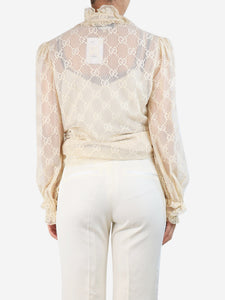 Gucci Cream sheer GG lace blouse - size UK 10