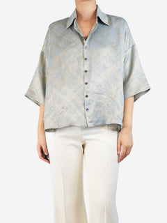 Blue and gold paint-splash effect lurex shirt - size UK 10 Tops Eskandar 