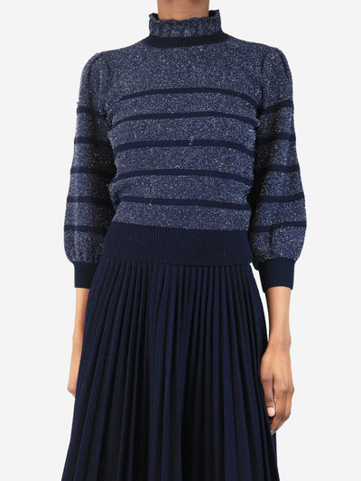 Navy lurex-striped sweater - size XS Knitwear Co 