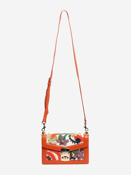 Orange embroidered bamboo-handle bag alternate image