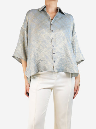 Blue and gold paint-splash effect lurex shirt - size UK 10 Tops Eskandar 