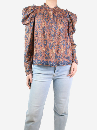 Blue and peach floral printed blouse - size UK 10 Tops Ulla Johnson 