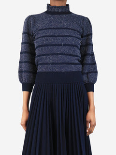 Navy lurex-striped sweater - size XS Knitwear Co 