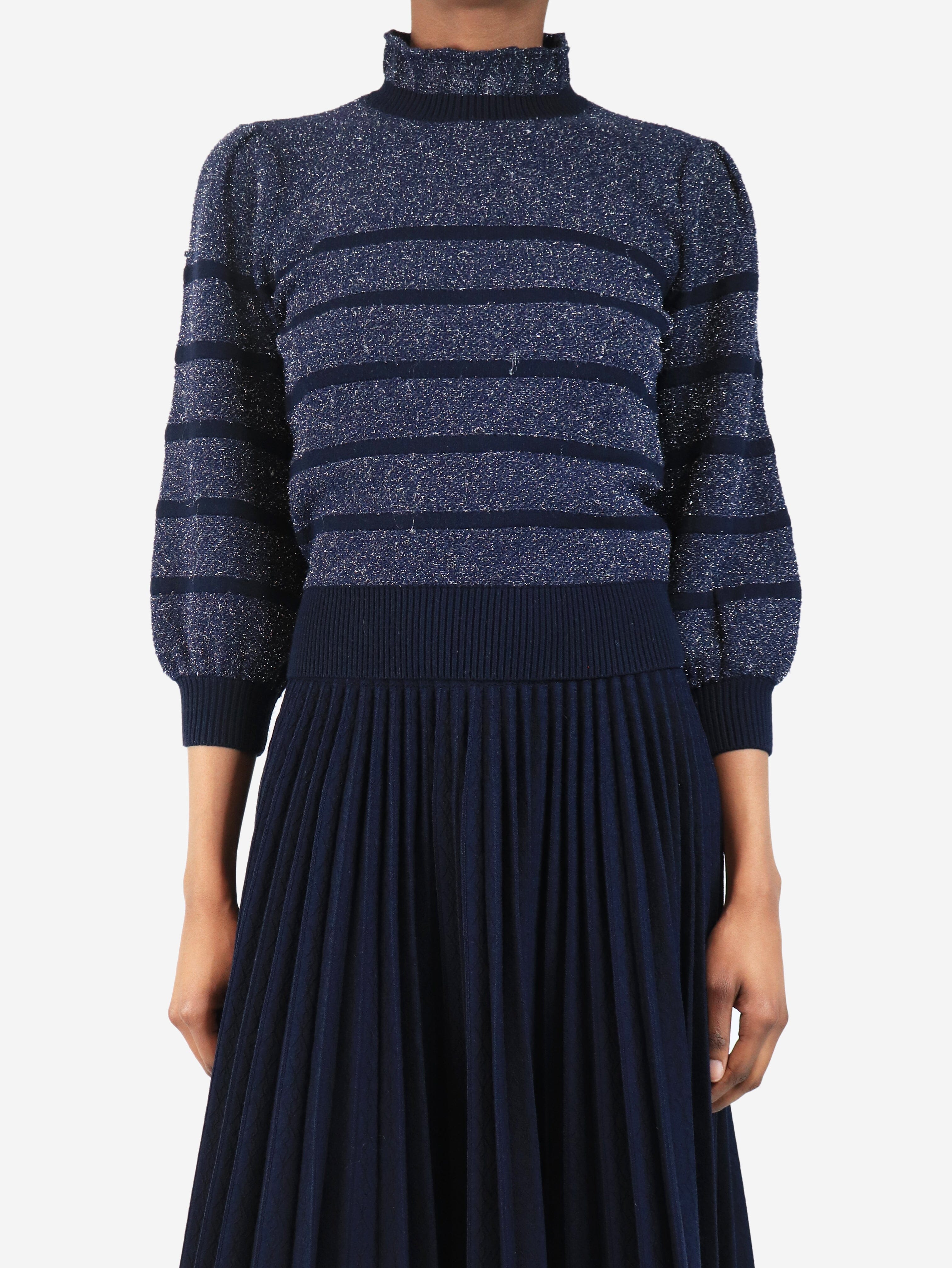 Navy lurex-striped sweater - size XS Knitwear Co 