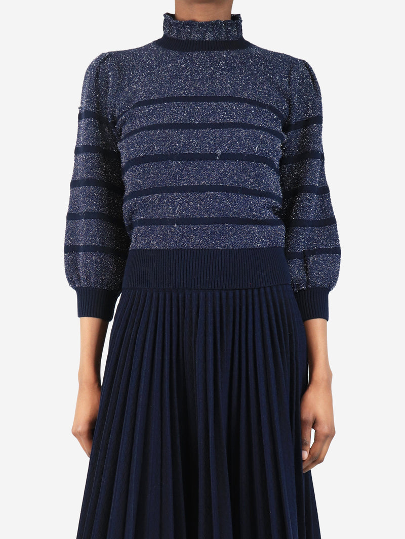 Navy lurex-striped sweater - size XS Knitwear Co 