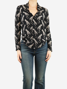 Saint Laurent Saint Laurent Black and ecru silk printed shirt - size UK 10