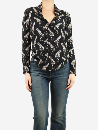 Saint Laurent Black and ecru silk printed shirt - size UK 10 Tops Saint Laurent 