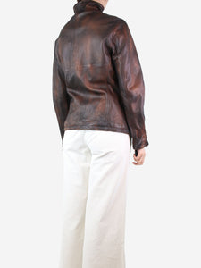 Empresa Brown leather faded-effect jacket - size UK 14