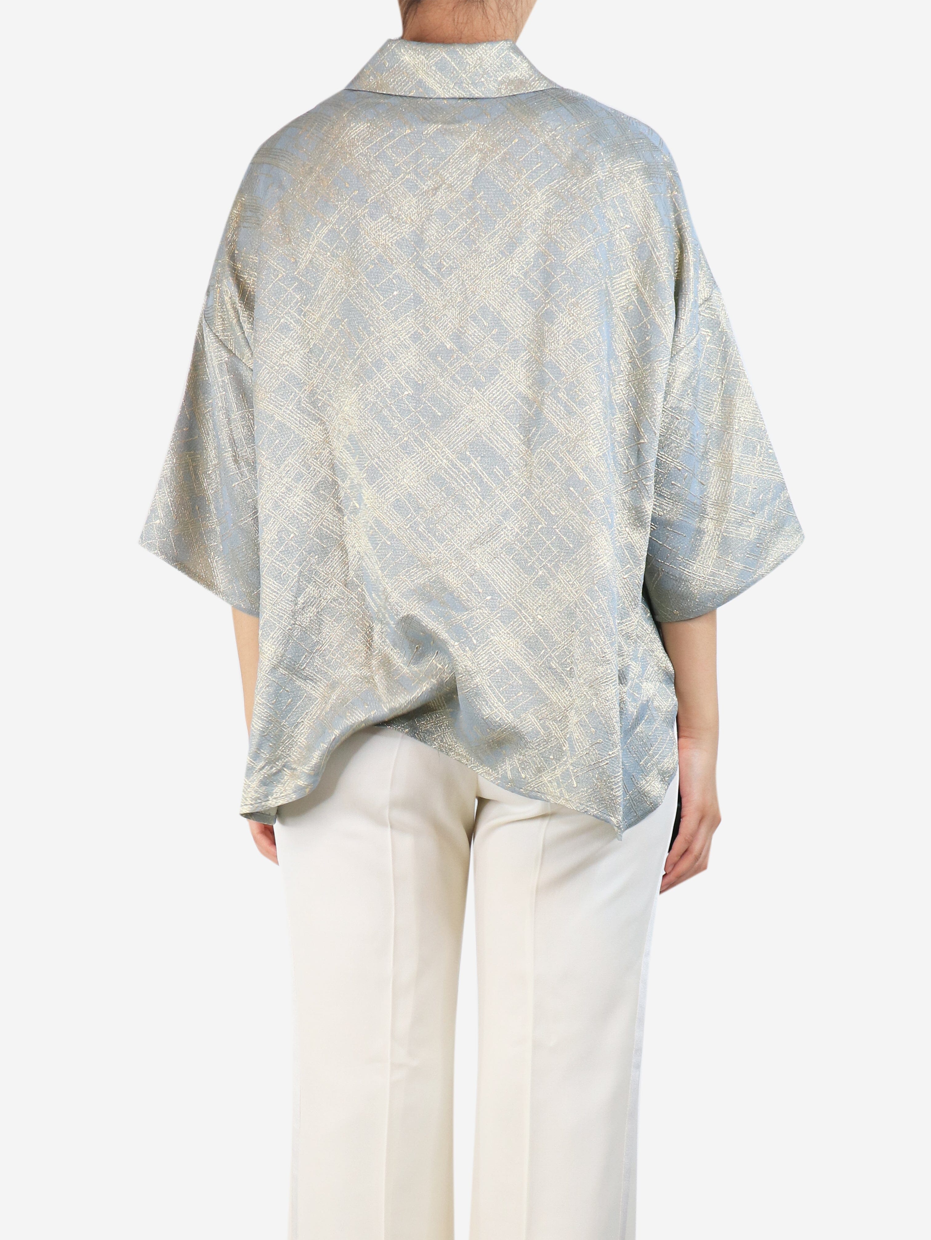 Blue and gold paint-splash effect lurex shirt - size UK 10 Tops Eskandar 