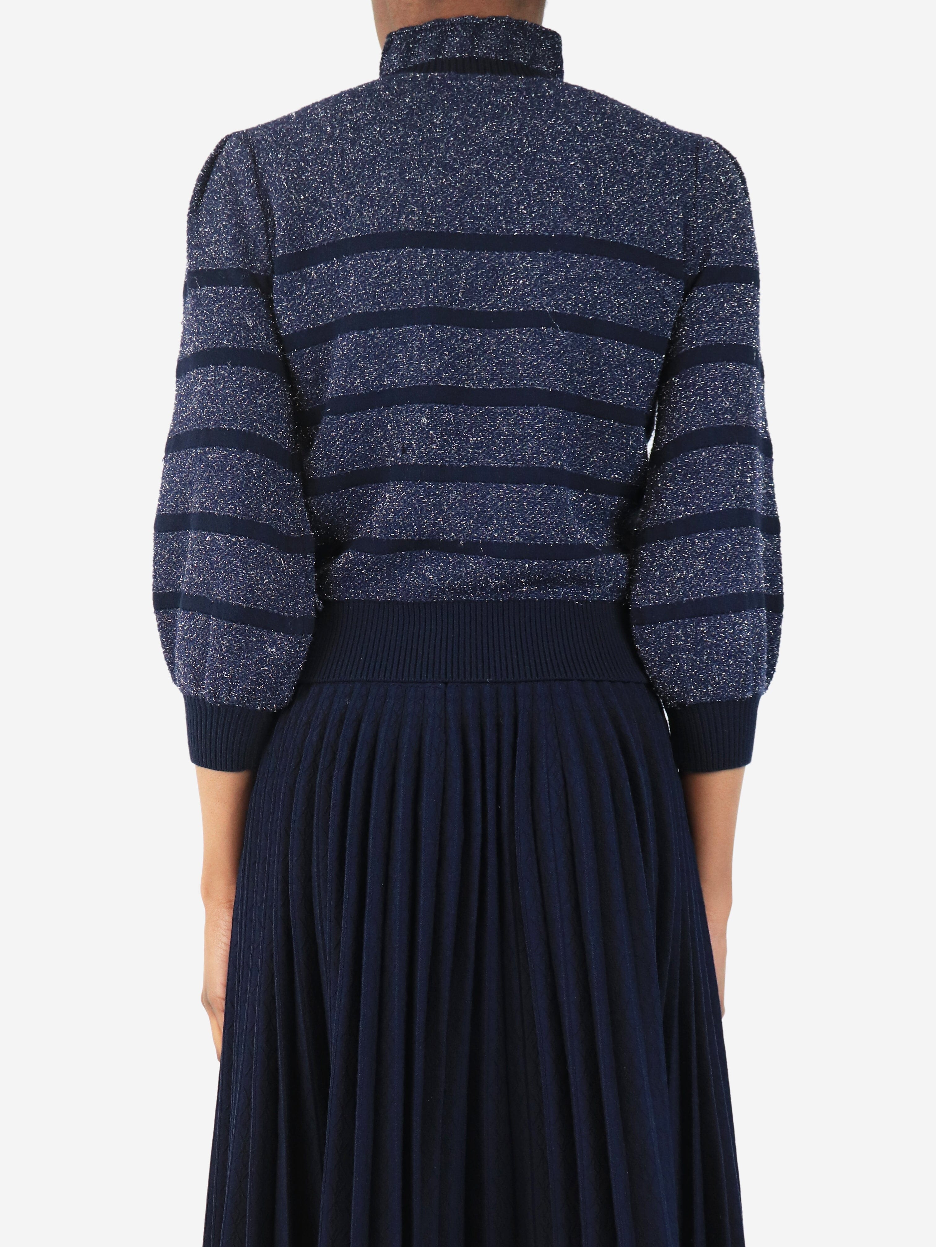Navy lurex-striped sweater - size XS Knitwear Co 