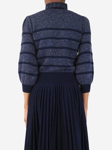 Navy lurex-striped sweater - size XS alternate image