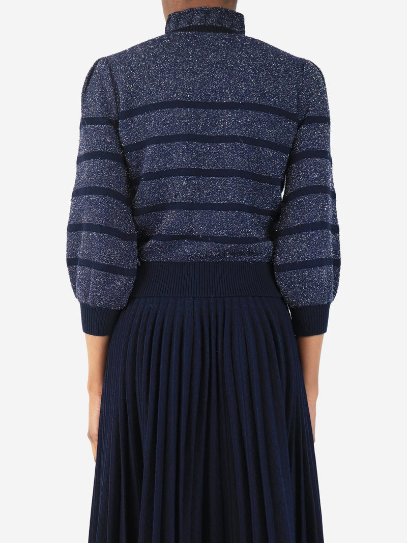 Navy lurex-striped sweater - size XS Knitwear Co 