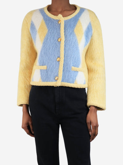 Yellow cropped Argyle mohair cardigan - size S Knitwear Celine 