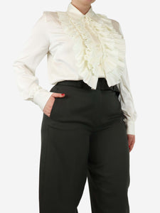 Parosh White long-sleeved ruffle shirt - size L