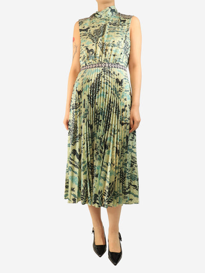 Green printed satin dress - size UK 12 Dresses Saloni 