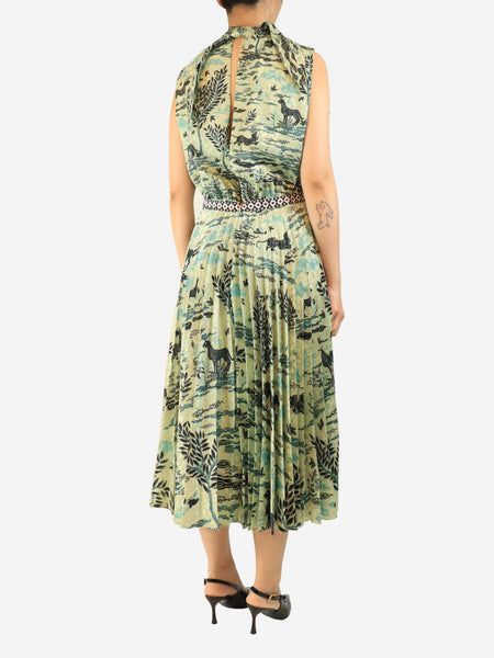 Green printed satin dress - size UK 12 alternate image