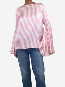 Yvonne Damant Pink striped super flared sleeve top - size UK 10