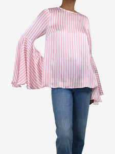 Yvonne Damant Pink striped super flared sleeve top - size UK 10