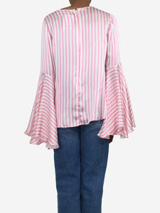 Yvonne Damant Pink striped super flared sleeve top - size UK 10