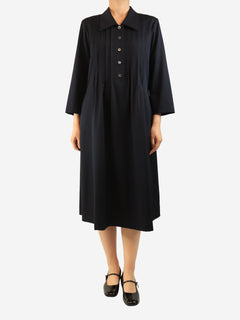 Navy pleated wool midi dress - size UK 12 Dresses Margaret Howell 