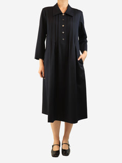Navy pleated wool midi dress - size UK 12 Dresses Margaret Howell 
