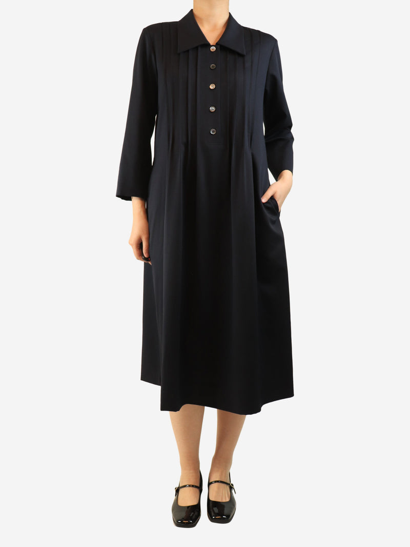 Navy pleated wool midi dress - size UK 12 Dresses Margaret Howell 