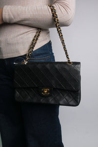 Chanel Black vintage 1986 medium lambskin Classic Double Flap bag