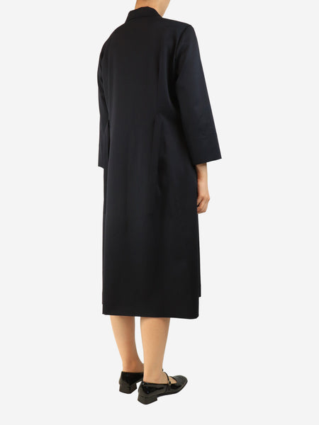 Navy pleated wool midi dress - size UK 12 alternate image