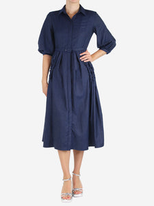 Gabriela Hearst Blue Cheval cashmere midi shirt dress - size UK 6