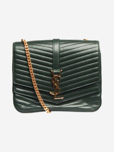 Saint Laurent Dark green Chevron quilted double-flap shoulder bag