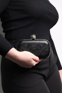 Alexander McQueen Black skull clutch