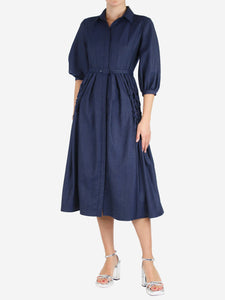 Gabriela Hearst Blue Cheval cashmere midi shirt dress - size UK 6