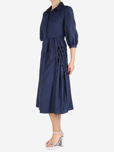 Gabriela Hearst Blue Cheval cashmere midi shirt dress - size UK 6