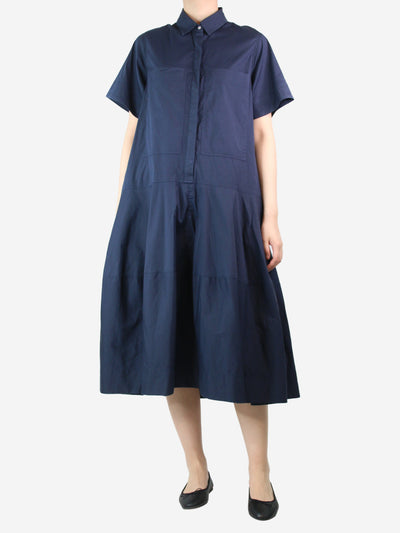 Navy blue short-sleeved midi shirt dress - size UK 8