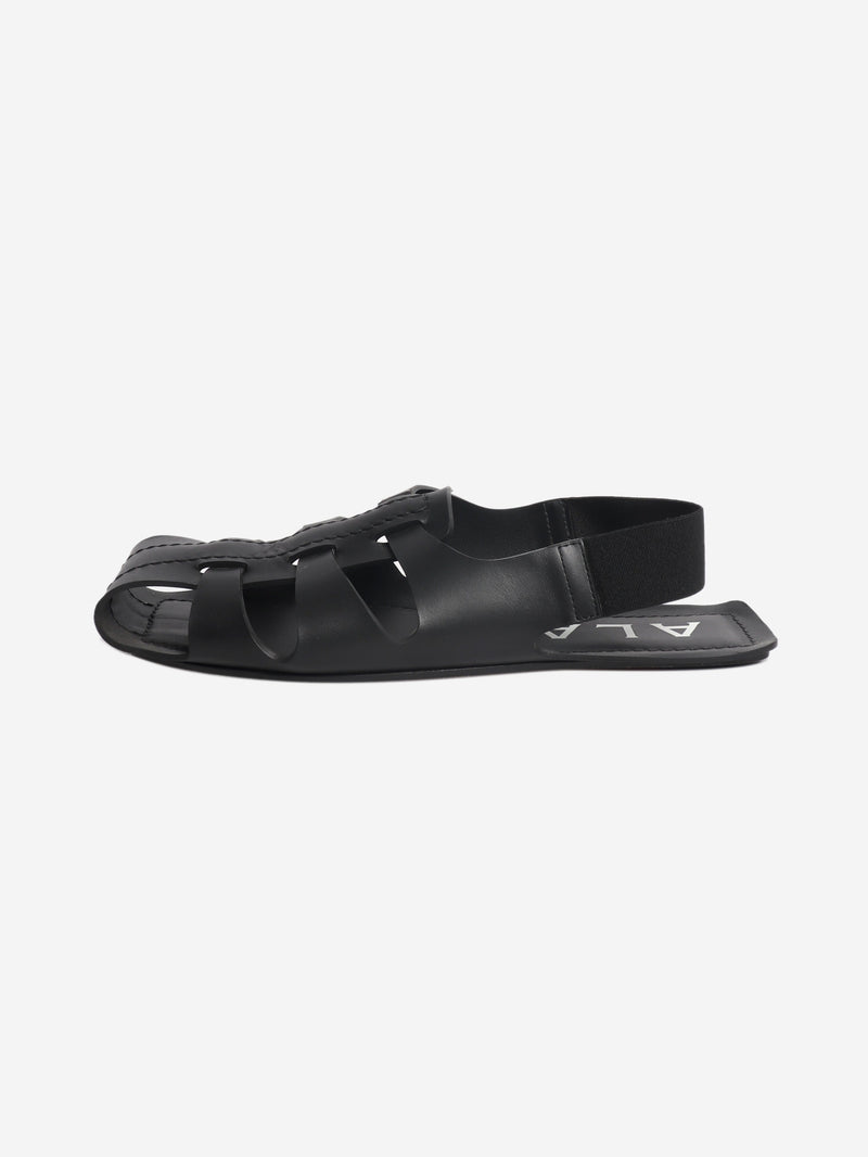 Black woven leather flat sandals - size EU 39 Flat Sandals Alaia 