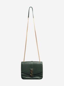 Saint Laurent Dark green Chevron quilted double-flap shoulder bag