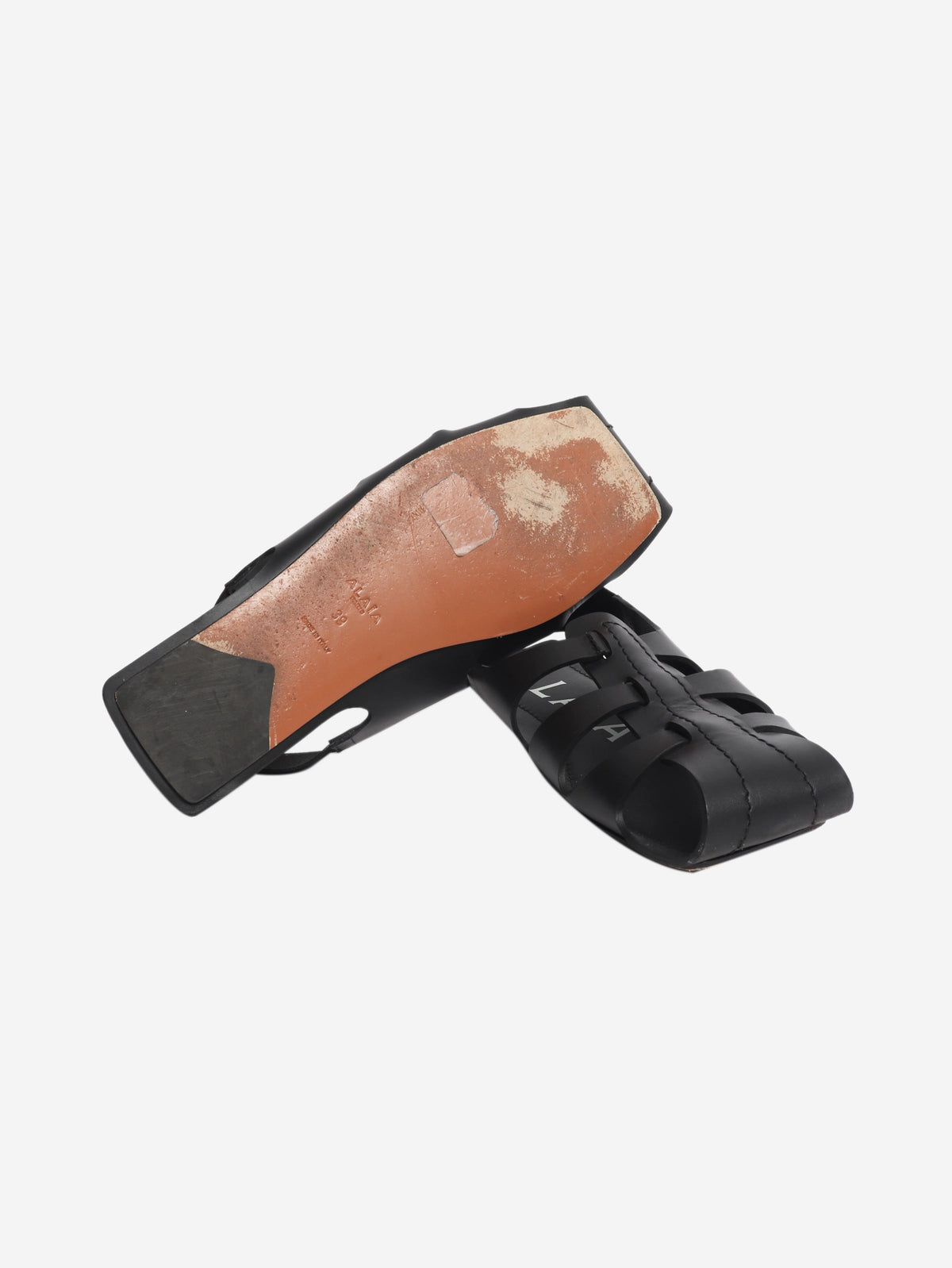 Black woven leather flat sandals - size EU 39 Flat Sandals Alaia 