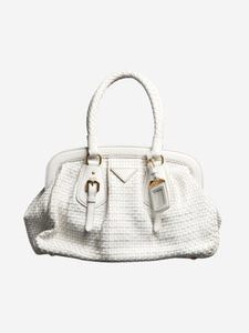 Prada White woven leather top handle bag