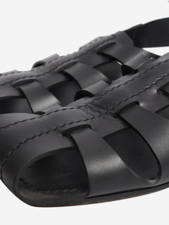 Black woven leather flat sandals - size EU 39 Flat Sandals Alaia 