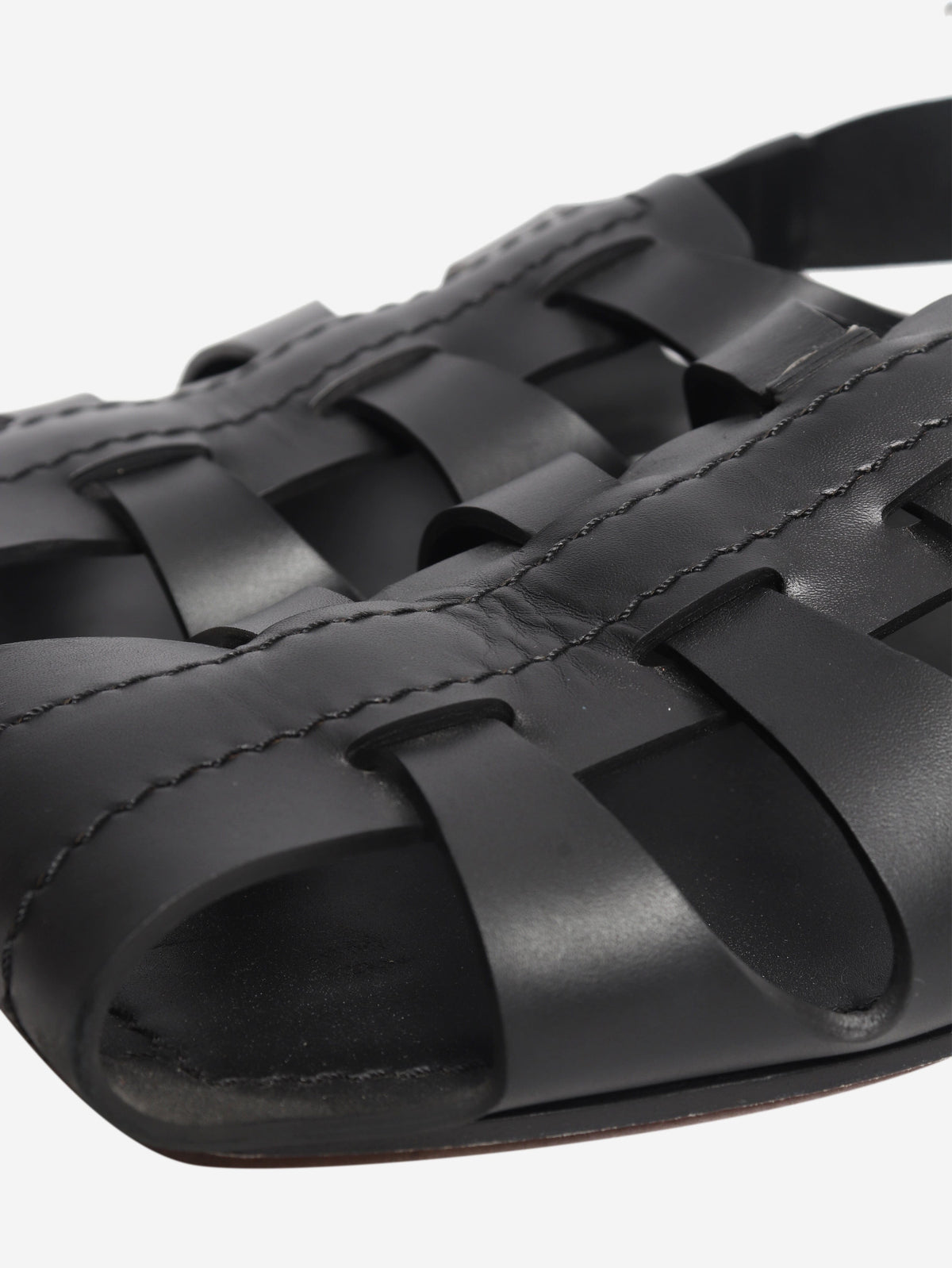 Black woven leather flat sandals - size EU 39 Flat Sandals Alaia 