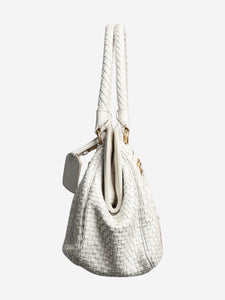 Prada White woven leather top handle bag