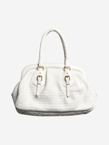 Prada White woven leather top handle bag