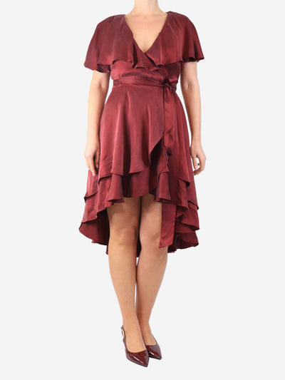 Burgundy silk sleeveless ruffled wrap dress - size UK 10 Dresses Zimmermann 